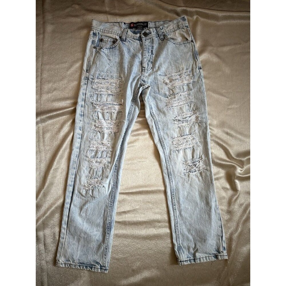 SouthPole Y2K Streetwear Men Jeans 32x30 Distressed Light Acid Wash HipHop Urban